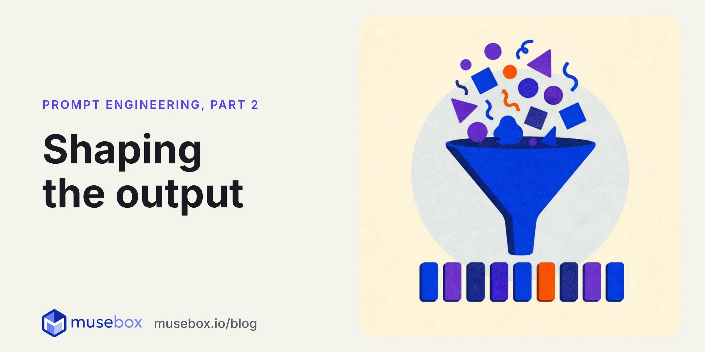 A funnel turning a tumble of loose shapes into a tidy row of blocks